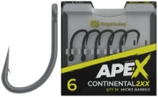 Крючок карповый RidgeMonkey Ape-X Continental 2XX с бородкой #6 (10 шт/уп)