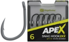 Крючок карповый RidgeMonkey Ape-X Snag Hook 2XX с бородкой #6 (10 шт/уп)