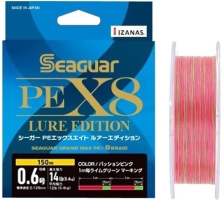 Шнур Seaguar Grandmax PE x8 Lure Edition 150m (red/lime green) #0.6/0.128mm 14lb/6.4kg (арт.887744550023)