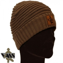 Шапка Vass Fleece Lined Ribbed Beanie Brown Rubber Badge