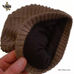 Шапка Vass Fleece Lined Ribbed Beanie Brown Rubber Badge
