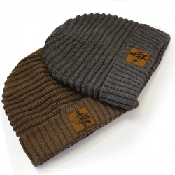 Шапка Vass Fleece Lined Ribbed Beanie Brown Rubber Badge