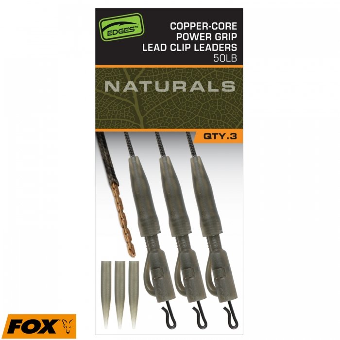 Готовая оснастка Fox Edges Naturals Copper-Core Power Grip Lead Clip Leaders 50lb 75cm x3