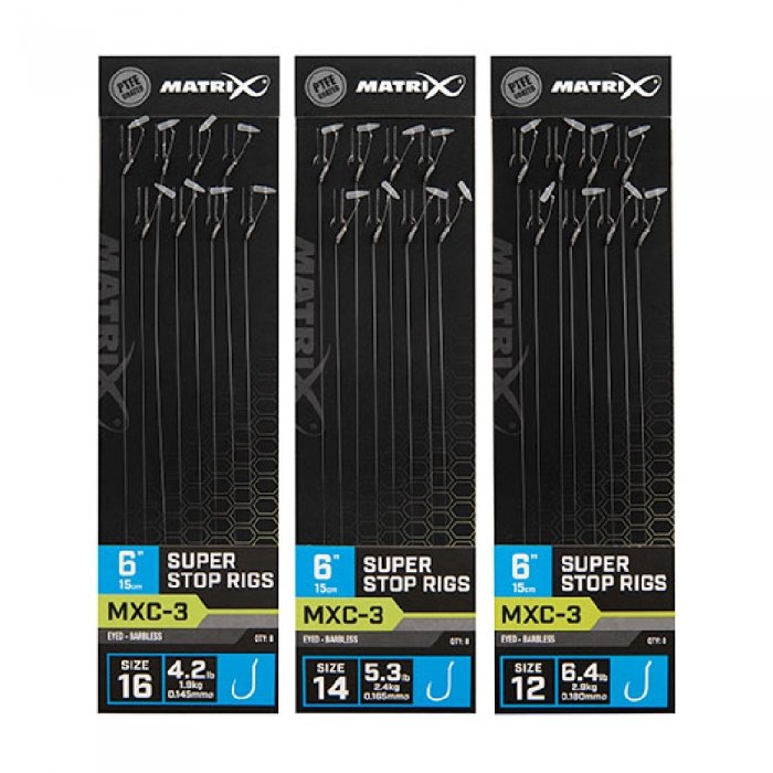 Готовый поводок с безбородым крючком Matrix MXC-3 Super Stop Rigs 15cm/6ins Barbless 0,18mm Size 12 8шт Готовый поводок с безбородым крючком Matrix MXC-3 Super Stop Rigs 15cm/6ins Barbless 0,18mm Size 12 8шт